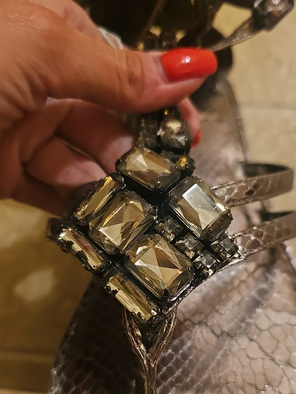 Metallic Embellished Women’s Sandals - Charcoal- Bronze